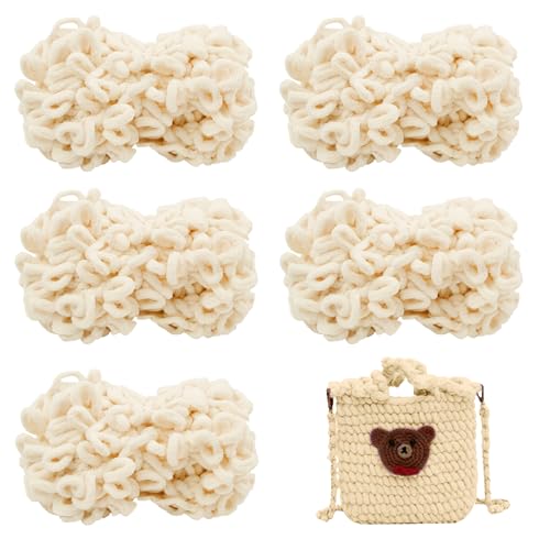 CAMAL 5Stück Chenille Schlingengarn Chunky Chenille Strickgarn 5 x 100g Flauschige Häkelgarn Bulky Weich Chenille Garn für Handstrick-Taschen, Schals, Decken (Helles Creme) von CAMAL