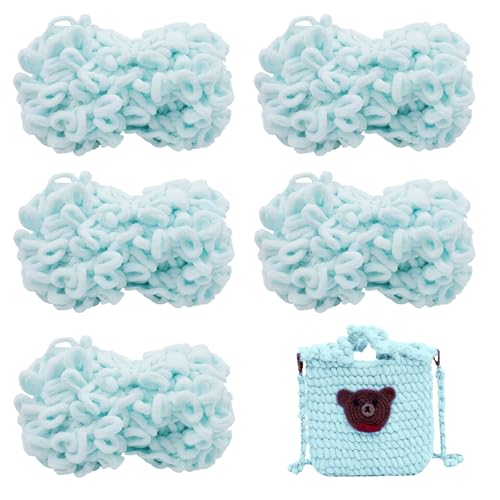 CAMAL 5Stück Chenille Schlingengarn Chunky Chenille Strickgarn 5 x 100g Flauschige Häkelgarn Bulky Weich Chenille Garn für Handstrick-Taschen, Schals, Decken (Helles Seeblau) von CAMAL