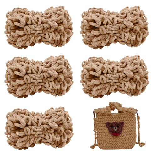 CAMAL 5Stück Chenille Schlingengarn Chunky Chenille Strickgarn 5 x 100g Flauschige Häkelgarn Bulky Weich Chenille Garn für Handstrick-Taschen, Schals, Decken (Khaki) von CAMAL