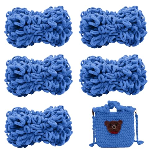 CAMAL 5Stück Chenille Schlingengarn Chunky Chenille Strickgarn 5 x 100g Flauschige Häkelgarn Bulky Weich Chenille Garn für Handstrick-Taschen, Schals, Decken (Königsblau) von CAMAL