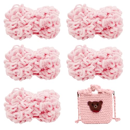 CAMAL 5Stück Chenille Schlingengarn Chunky Chenille Strickgarn 5 x 100g Flauschige Häkelgarn Bulky Weich Chenille Garn für Handstrick-Taschen, Schals, Decken (Rosa) von CAMAL