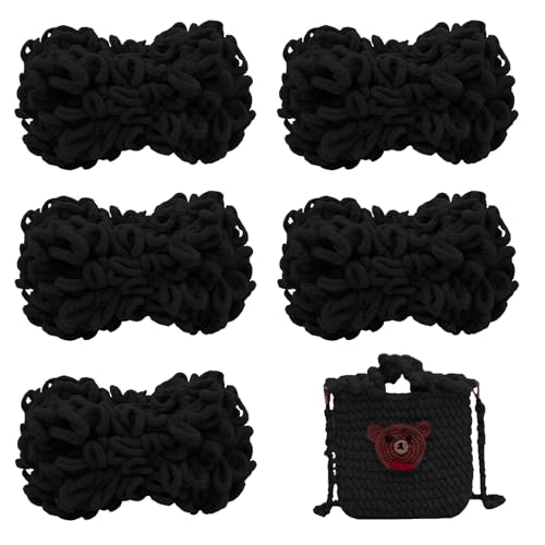 CAMAL 5Stück Chenille Schlingengarn Chunky Chenille Strickgarn 5 x 100g Flauschige Häkelgarn Bulky Weich Chenille Garn für Handstrick-Taschen, Schals, Decken (Schwarz) von CAMAL