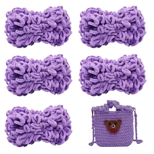 CAMAL 5Stück Chenille Schlingengarn Chunky Chenille Strickgarn 5 x 100g Flauschige Häkelgarn Bulky Weich Chenille Garn für Handstrick-Taschen, Schals, Decken (Taro Violett) von CAMAL