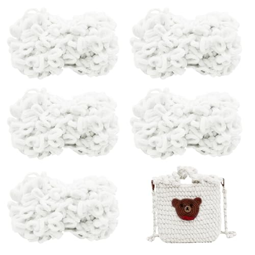 CAMAL 5Stück Chenille Schlingengarn Chunky Chenille Strickgarn 5 x 100g Flauschige Häkelgarn Bulky Weich Chenille Garn für Handstrick-Taschen, Schals, Decken (Weiß) von CAMAL