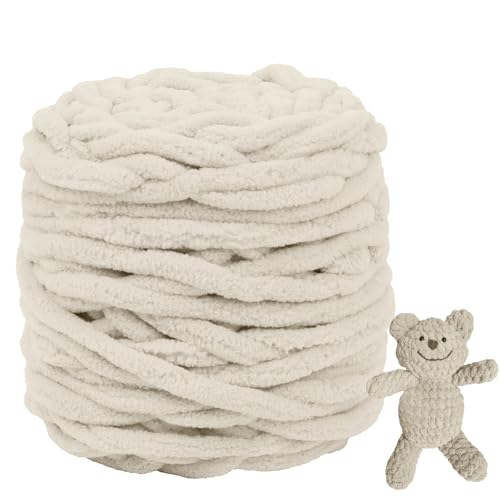 CAMAL Chenille Wolle zum Häkeln Dickes Garn 100g Kuschelwolle Strickwolle Dickes Garn 100m Velvet Chenille Garn Flauschige Wolle zum Stricken Blanket, Schals, Taschen, Puppen (Beige) von CAMAL