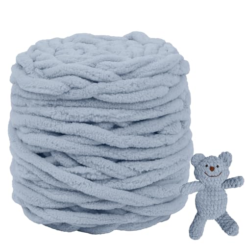 CAMAL Chenille Wolle zum Häkeln Dickes Garn 100g Kuschelwolle Strickwolle Dickes Garn 100m Velvet Chenille Garn Flauschige Wolle zum Stricken Blanket, Schals, Taschen, Puppen (Blaugrau) von CAMAL