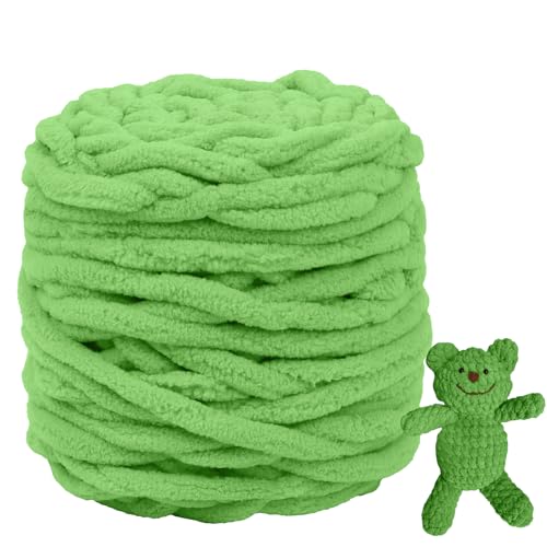 CAMAL Chenille Wolle zum Häkeln Dickes Garn 100g Kuschelwolle Strickwolle Dickes Garn 100m Velvet Chenille Garn Flauschige Wolle zum Stricken Blanket, Schals, Taschen, Puppen (Fruchtgrün) von CAMAL