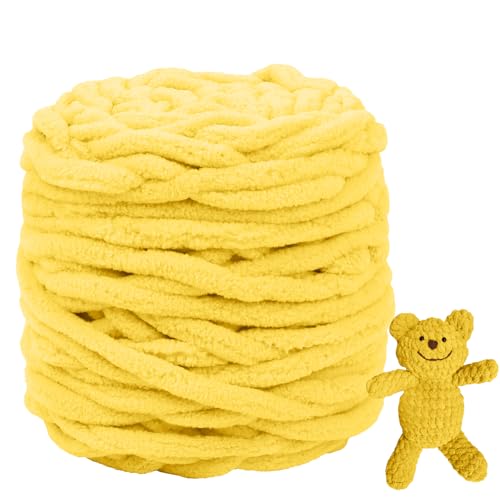 CAMAL Chenille Wolle zum Häkeln Dickes Garn 100g Kuschelwolle Strickwolle Dickes Garn 100m Velvet Chenille Garn Flauschige Wolle zum Stricken Blanket, Schals, Taschen, Puppen (Gelb) von CAMAL