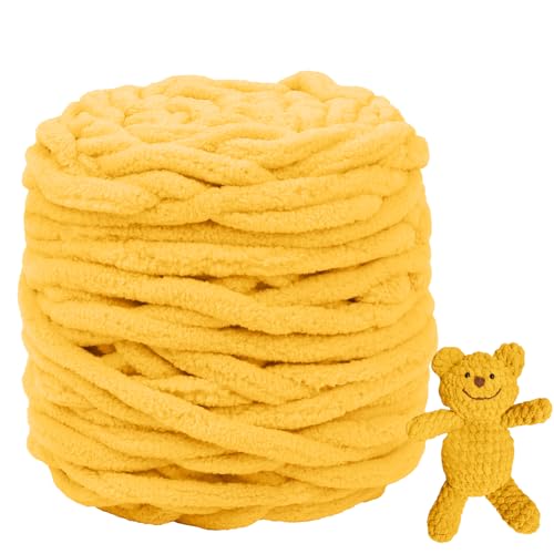 CAMAL Chenille Wolle zum Häkeln Dickes Garn 100g Kuschelwolle Strickwolle Dickes Garn 100m Velvet Chenille Garn Flauschige Wolle zum Stricken Blanket, Schals, Taschen, Puppen (Goldgelb) von CAMAL