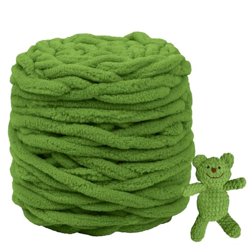 CAMAL Chenille Wolle zum Häkeln Dickes Garn 100g Kuschelwolle Strickwolle Dickes Garn 100m Velvet Chenille Garn Flauschige Wolle zum Stricken Blanket, Schals, Taschen, Puppen (Grasgrün) von CAMAL