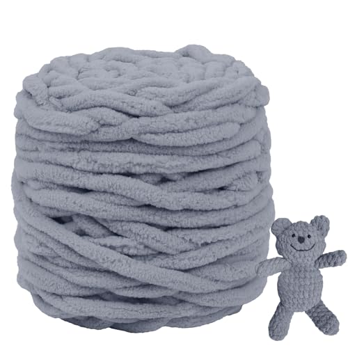 CAMAL Chenille Wolle zum Häkeln Dickes Garn 100g Kuschelwolle Strickwolle Dickes Garn 100m Velvet Chenille Garn Flauschige Wolle zum Stricken Blanket, Schals, Taschen, Puppen (Grau) von CAMAL