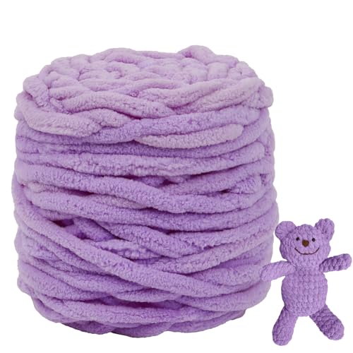 CAMAL Chenille Wolle zum Häkeln Dickes Garn 100g Kuschelwolle Strickwolle Dickes Garn 100m Velvet Chenille Garn Flauschige Wolle zum Stricken Blanket, Schals, Taschen, Puppen (Hellviolett) von CAMAL