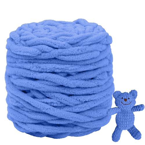 CAMAL Chenille Wolle zum Häkeln Dickes Garn 100g Kuschelwolle Strickwolle Dickes Garn 100m Velvet Chenille Garn Flauschige Wolle zum Stricken Blanket, Schals, Taschen, Puppen (Himmelblau) von CAMAL