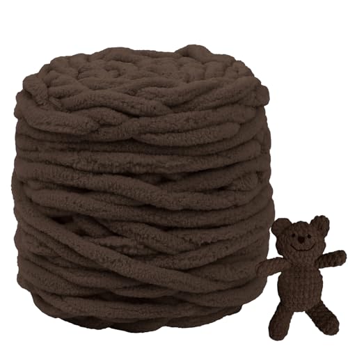 CAMAL Chenille Wolle zum Häkeln Dickes Garn 100g Kuschelwolle Strickwolle Dickes Garn 100m Velvet Chenille Garn Flauschige Wolle zum Stricken Blanket, Schals, Taschen, Puppen (Kaffee) von CAMAL