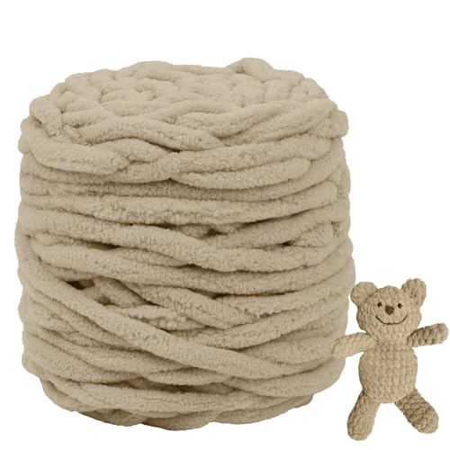 CAMAL Chenille Wolle zum Häkeln Dickes Garn 100g Kuschelwolle Strickwolle Dickes Garn 100m Velvet Chenille Garn Flauschige Wolle zum Stricken Blanket, Schals, Taschen, Puppen (Khaki) von CAMAL