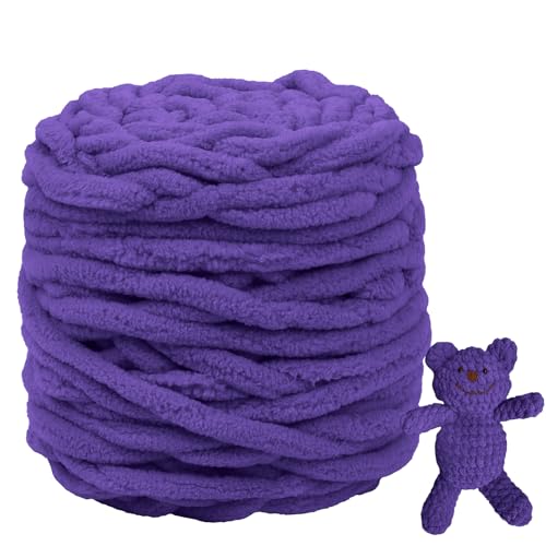 CAMAL Chenille Wolle zum Häkeln Dickes Garn 100g Kuschelwolle Strickwolle Dickes Garn 100m Velvet Chenille Garn Flauschige Wolle zum Stricken Blanket, Schals, Taschen, Puppen (Lila) von CAMAL