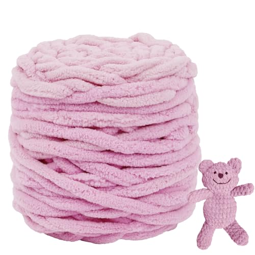 CAMAL Chenille Wolle zum Häkeln Dickes Garn 100g Kuschelwolle Strickwolle Dickes Garn 100m Velvet Chenille Garn Flauschige Wolle zum Stricken Blanket, Schals, Taschen, Puppen (Lila Rosa) von CAMAL