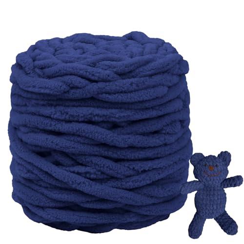 CAMAL Chenille Wolle zum Häkeln Dickes Garn 100g Kuschelwolle Strickwolle Dickes Garn 100m Velvet Chenille Garn Flauschige Wolle zum Stricken Blanket, Schals, Taschen, Puppen (Marineblau) von CAMAL