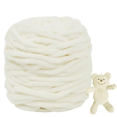 CAMAL Chenille Wolle zum Häkeln Dickes Garn 100g Kuschelwolle Strickwolle Dickes Garn 100m Velvet Chenille Garn Flauschige Wolle zum Stricken Blanket, Schals, Taschen, Puppen (Molkereiweiß) von CAMAL