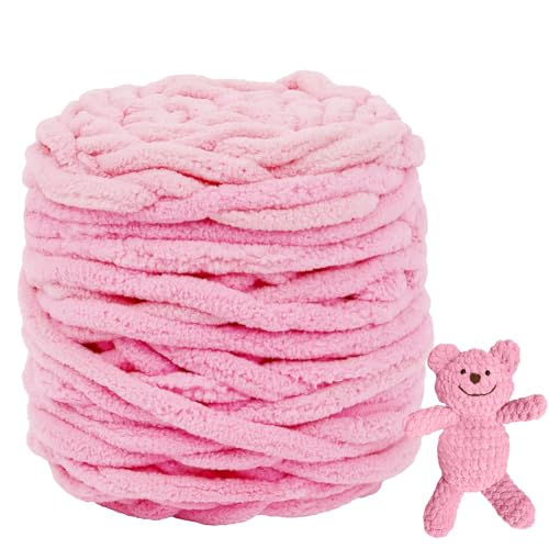 CAMAL Chenille Wolle zum Häkeln Dickes Garn 100g Kuschelwolle Strickwolle Dickes Garn 100m Velvet Chenille Garn Flauschige Wolle zum Stricken Blanket, Schals, Taschen, Puppen (Rosa) von CAMAL