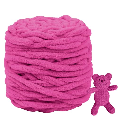 CAMAL Chenille Wolle zum Häkeln Dickes Garn 100g Kuschelwolle Strickwolle Dickes Garn 100m Velvet Chenille Garn Flauschige Wolle zum Stricken Blanket, Schals, Taschen, Puppen (Rosenrot) von CAMAL