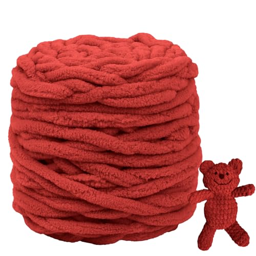 CAMAL Chenille Wolle zum Häkeln Dickes Garn 100g Kuschelwolle Strickwolle Dickes Garn 100m Velvet Chenille Garn Flauschige Wolle zum Stricken Blanket, Schals, Taschen, Puppen (Rot) von CAMAL