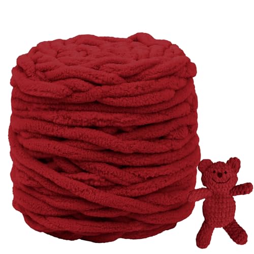 CAMAL Chenille Wolle zum Häkeln Dickes Garn 100g Kuschelwolle Strickwolle Dickes Garn 100m Velvet Chenille Garn Flauschige Wolle zum Stricken Blanket, Schals, Taschen, Puppen (Tiefrot) von CAMAL