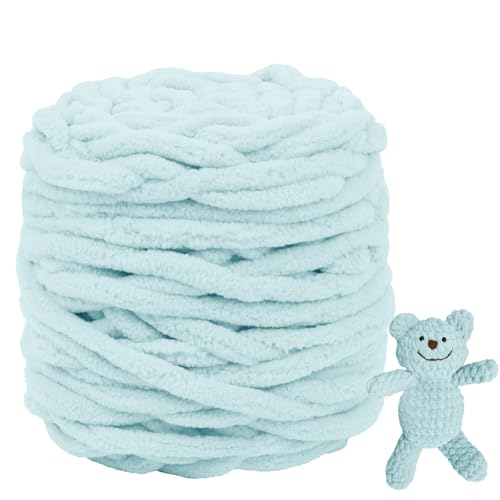 CAMAL Chenille Wolle zum Häkeln Dickes Garn 100g Kuschelwolle Strickwolle Dickes Garn 100m Velvet Chenille Garn Flauschige Wolle zum Stricken Blanket, Schals, Taschen, Puppen (Wasserblau) von CAMAL