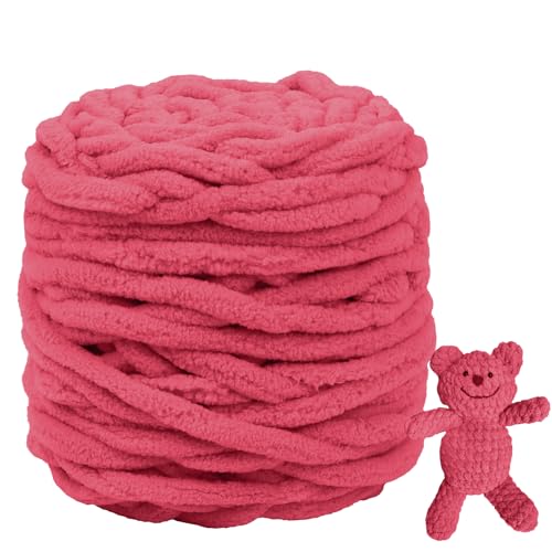 CAMAL Chenille Wolle zum Häkeln Dickes Garn 100g Kuschelwolle Strickwolle Dickes Garn 100m Velvet Chenille Garn Flauschige Wolle zum Stricken Blanket, Schals, Taschen, Puppen (Wassermelone) von CAMAL