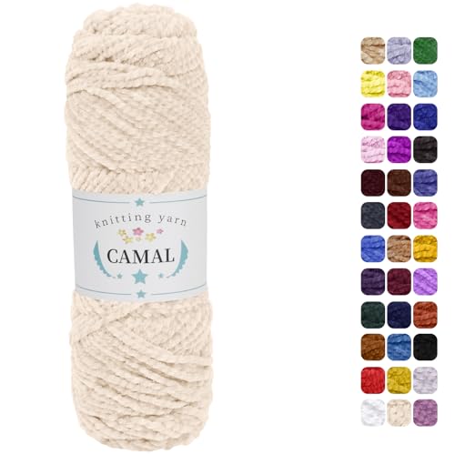 CAMAL Chenille Wolle zum Häkeln Fleece Decke, 120m Kuschelwolle zum Stricken Pullover, 75g Velvet Chenille Garn Weich Plüschwolle Flauschige Wolle für Stricken DIY Handwerk (Beige) von CAMAL