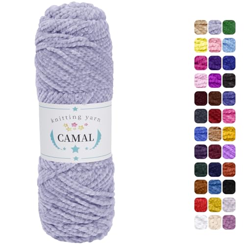 CAMAL Chenille Wolle zum Häkeln Fleece Decke, 120m Kuschelwolle zum Stricken Pullover, 75g Velvet Chenille Garn Weich Plüschwolle Flauschige Wolle für Stricken DIY Handwerk (Blau Grau) von CAMAL