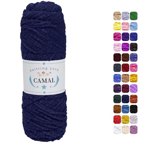 CAMAL Chenille Wolle zum Häkeln Fleece Decke, 120m Kuschelwolle zum Stricken Pullover, 75g Velvet Chenille Garn Weich Plüschwolle Flauschige Wolle für Stricken DIY Handwerk (Erpel-Blau) von CAMAL