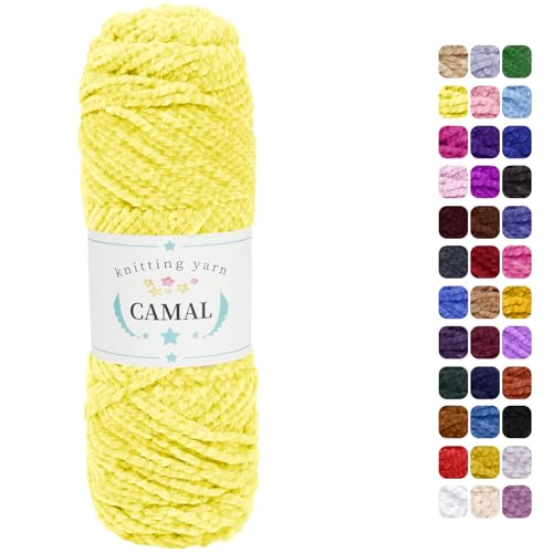 CAMAL Chenille Wolle zum Häkeln Fleece Decke, 120m Kuschelwolle zum Stricken Pullover, 75g Velvet Chenille Garn Weich Plüschwolle Flauschige Wolle für Stricken DIY Handwerk (Gelb) von CAMAL