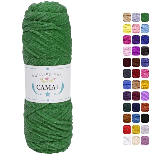 CAMAL Chenille Wolle zum Häkeln Fleece Decke, 120m Kuschelwolle zum Stricken Pullover, 75g Velvet Chenille Garn Weich Plüschwolle Flauschige Wolle für Stricken DIY Handwerk (Grün) von CAMAL