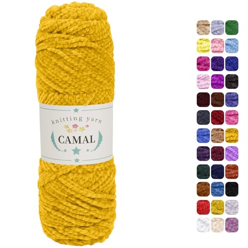 CAMAL Chenille Wolle zum Häkeln Fleece Decke, 120m Kuschelwolle zum Stricken Pullover, 75g Velvet Chenille Garn Weich Plüschwolle Flauschige Wolle für Stricken DIY Handwerk (Helles Ingwergelb) von CAMAL