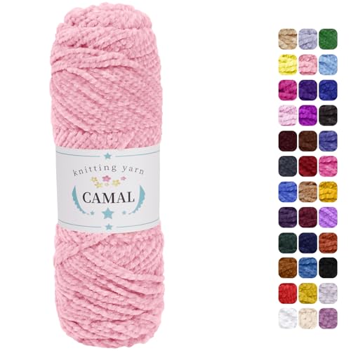 CAMAL Chenille Wolle zum Häkeln Fleece Decke, 120m Kuschelwolle zum Stricken Pullover, 75g Velvet Chenille Garn Weich Plüschwolle Flauschige Wolle für Stricken DIY Handwerk (Helles Rosa) von CAMAL