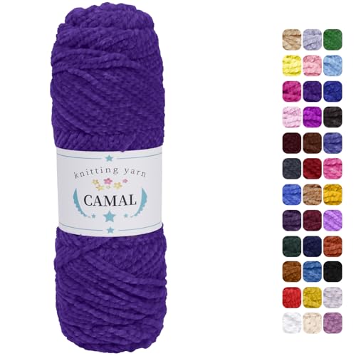 CAMAL Chenille Wolle zum Häkeln Fleece Decke, 120m Kuschelwolle zum Stricken Pullover, 75g Velvet Chenille Garn Weich Plüschwolle Flauschige Wolle für Stricken DIY Handwerk (Helles Violett) von CAMAL