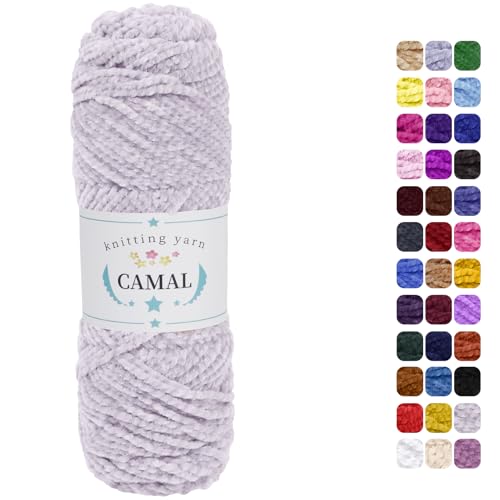 CAMAL Chenille Wolle zum Häkeln Fleece Decke, 120m Kuschelwolle zum Stricken Pullover, 75g Velvet Chenille Garn Weich Plüschwolle Flauschige Wolle für Stricken DIY Handwerk (Hellgrau) von CAMAL