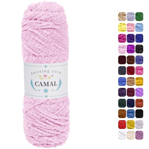 CAMAL Chenille Wolle zum Häkeln Fleece Decke, 120m Kuschelwolle zum Stricken Pullover, 75g Velvet Chenille Garn Weich Plüschwolle Flauschige Wolle für Stricken DIY Handwerk (Hellrosa) von CAMAL