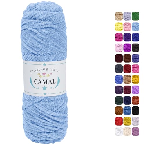 CAMAL Chenille Wolle zum Häkeln Fleece Decke, 120m Kuschelwolle zum Stricken Pullover, 75g Velvet Chenille Garn Weich Plüschwolle Flauschige Wolle für Stricken DIY Handwerk (Himmelblau) von CAMAL