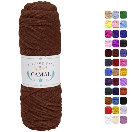 CAMAL Chenille Wolle zum Häkeln Fleece Decke, 120m Kuschelwolle zum Stricken Pullover, 75g Velvet Chenille Garn Weich Plüschwolle Flauschige Wolle für Stricken DIY Handwerk (Kaffee) von CAMAL