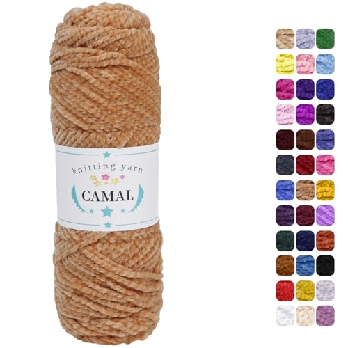 CAMAL Chenille Wolle zum Häkeln Fleece Decke, 120m Kuschelwolle zum Stricken Pullover, 75g Velvet Chenille Garn Weich Plüschwolle Flauschige Wolle für Stricken DIY Handwerk (Khaki) von CAMAL