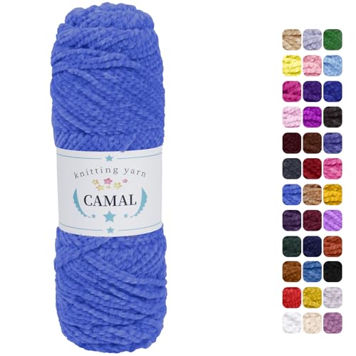 CAMAL Chenille Wolle zum Häkeln Fleece Decke, 120m Kuschelwolle zum Stricken Pullover, 75g Velvet Chenille Garn Weich Plüschwolle Flauschige Wolle für Stricken DIY Handwerk (Königsblau) von CAMAL