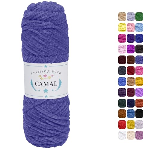 CAMAL Chenille Wolle zum Häkeln Fleece Decke, 120m Kuschelwolle zum Stricken Pullover, 75g Velvet Chenille Garn Weich Plüschwolle Flauschige Wolle für Stricken DIY Handwerk (Marineblau) von CAMAL