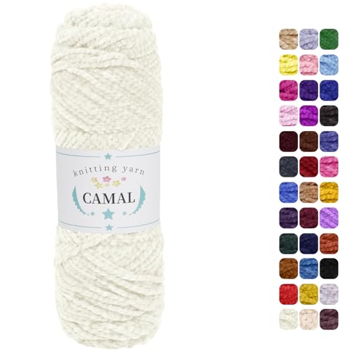 CAMAL Chenille Wolle zum Häkeln Fleece Decke, 120m Kuschelwolle zum Stricken Pullover, 75g Velvet Chenille Garn Weich Plüschwolle Flauschige Wolle für Stricken DIY Handwerk (Milchweiß) von CAMAL