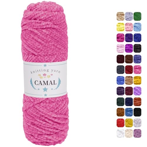 CAMAL Chenille Wolle zum Häkeln Fleece Decke, 120m Kuschelwolle zum Stricken Pullover, 75g Velvet Chenille Garn Weich Plüschwolle Flauschige Wolle für Stricken DIY Handwerk (Rosa Pink) von CAMAL