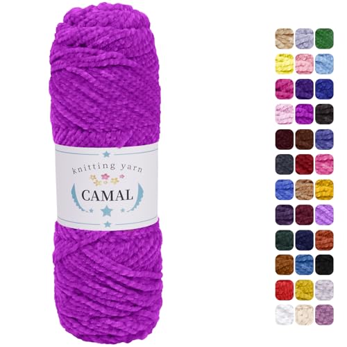 CAMAL Chenille Wolle zum Häkeln Fleece Decke, 120m Kuschelwolle zum Stricken Pullover, 75g Velvet Chenille Garn Weich Plüschwolle Flauschige Wolle für Stricken DIY Handwerk (Rosa Violett) von CAMAL