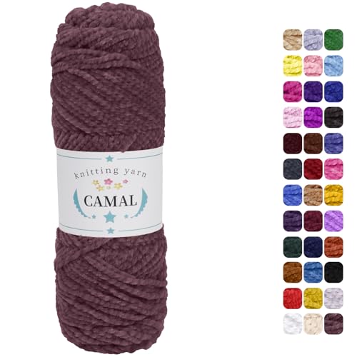 CAMAL Chenille Wolle zum Häkeln Fleece Decke, 120m Kuschelwolle zum Stricken Pullover, 75g Velvet Chenille Garn Weich Plüschwolle Flauschige Wolle für Stricken DIY Handwerk (Schokolade) von CAMAL