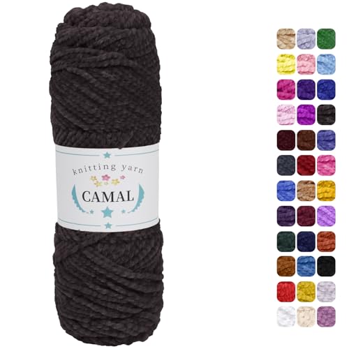 CAMAL Chenille Wolle zum Häkeln Fleece Decke, 120m Kuschelwolle zum Stricken Pullover, 75g Velvet Chenille Garn Weich Plüschwolle Flauschige Wolle für Stricken DIY Handwerk (Tief Kaffee) von CAMAL