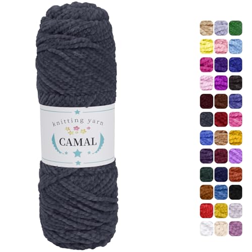 CAMAL Chenille Wolle zum Häkeln Fleece Decke, 120m Kuschelwolle zum Stricken Pullover, 75g Velvet Chenille Garn Weich Plüschwolle Flauschige Wolle für Stricken DIY Handwerk (Tiefes Grau) von CAMAL